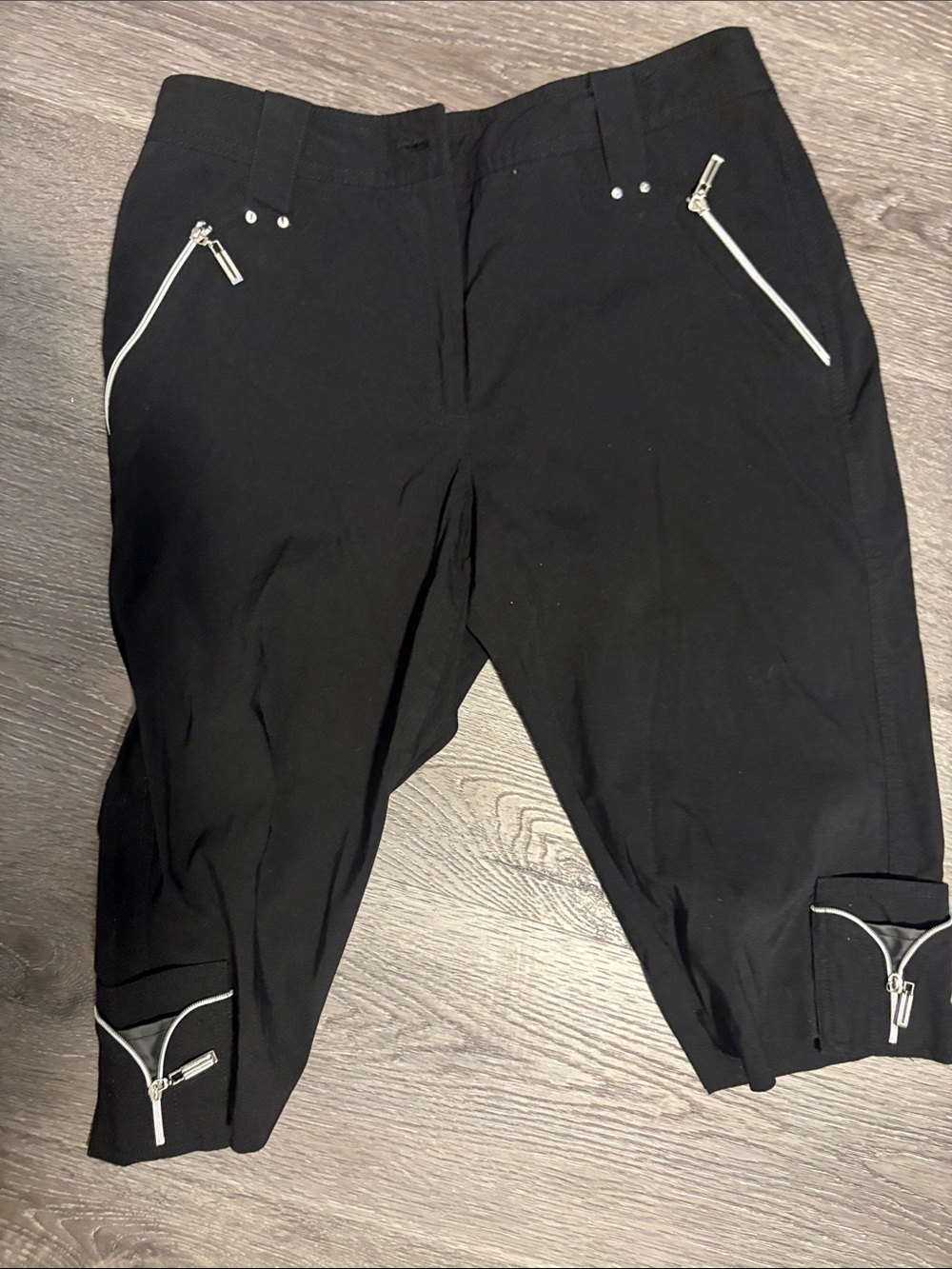 jamie sadock Black Cargo Capris with Silver Zipper Details